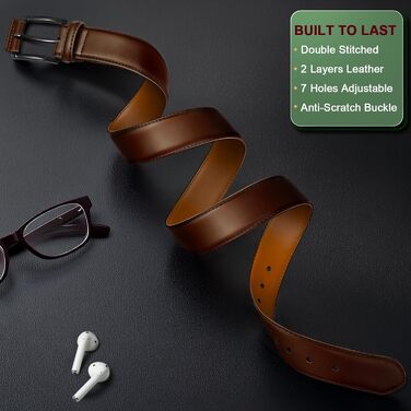 Чоловічий ремінь KEMISANT 2 шт. – шкіряний ремінь для чоловіків, повсякденний, для гольфу, до джинсів, 3,5 см, 2 шт. в упаковці, чорний/кавовий, розмір 63-110 см