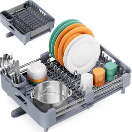 Стійка для сушіння посуду KINGRACK, розширювана, з нержавіючої сталі, сіра