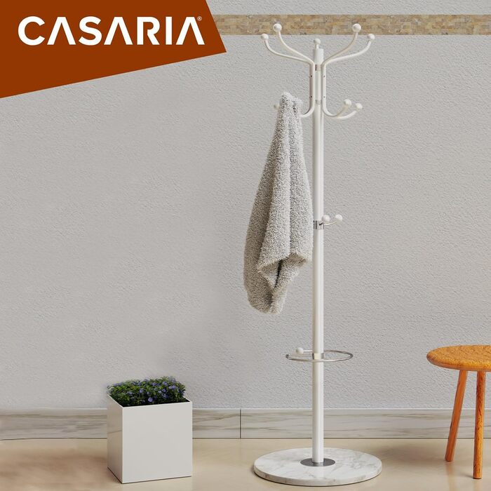 Casaria® Clothes Rack Marble Base Metal 14 Hooks 360° Swivel Stable 37x37x175 cm Entryway Office Coat Rack Clothes Rail Jacket Stand (White, Straight)