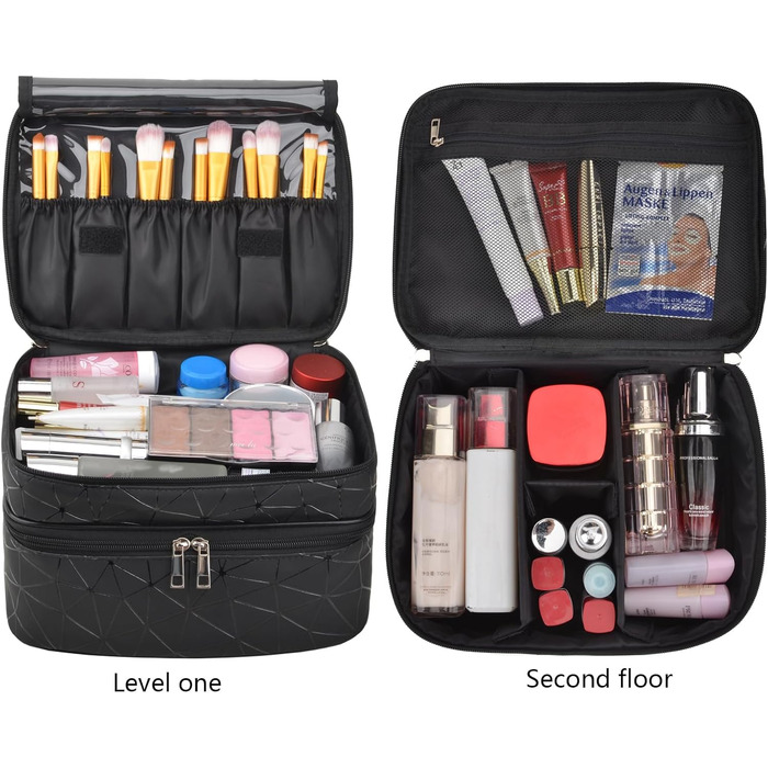Косметичка MKPCW велика, чорна: водонепроникна культюрна сумка для жінок з кишенькою для пензлів та перегородкою