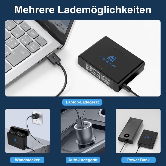 Набір акумуляторів та зарядного пристрою для DJI Osmo Action 4/3: 2x акумулятор 1800mAh + Dual USB LED зарядний пристрій