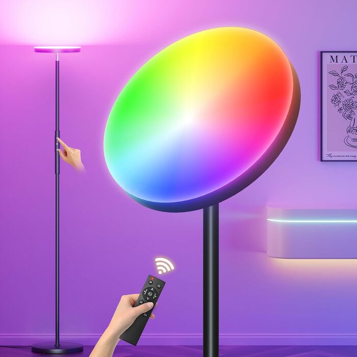 LED торшер, 42W, 16 мільйонів кольорів RGBCW, WiFi, керування через Alexa/Google Home, синхронізація з музикою, регульована яскравість, двосторонній, для вітальні та спальні (RGB-36W)