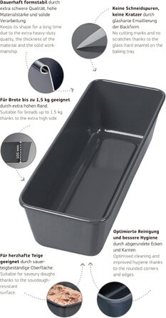 Original Kaiser La Forme Plus Loaf Pan 35 cm, Loaf Pan for 1500g Bread, Enamel Base, Loaf/Cake Pan, Coated, Sourdough-Resistant, Black