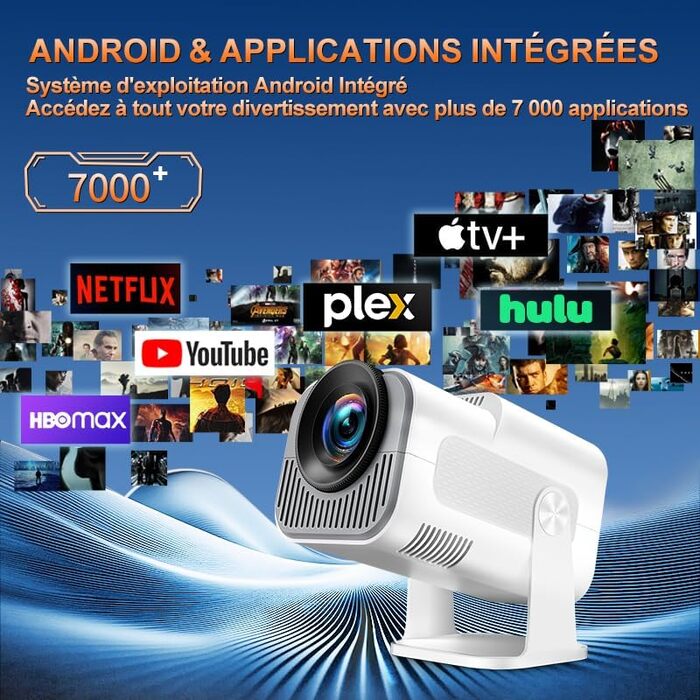 4K проєктор Beamer Full HD 1080P Android: портативний міні-проєктор з WiFi 6, Bluetooth 5.2, 270° поворотом, підтримкою PC/HDMI/USB, з пультом та мишкою, білий (Lotus White)