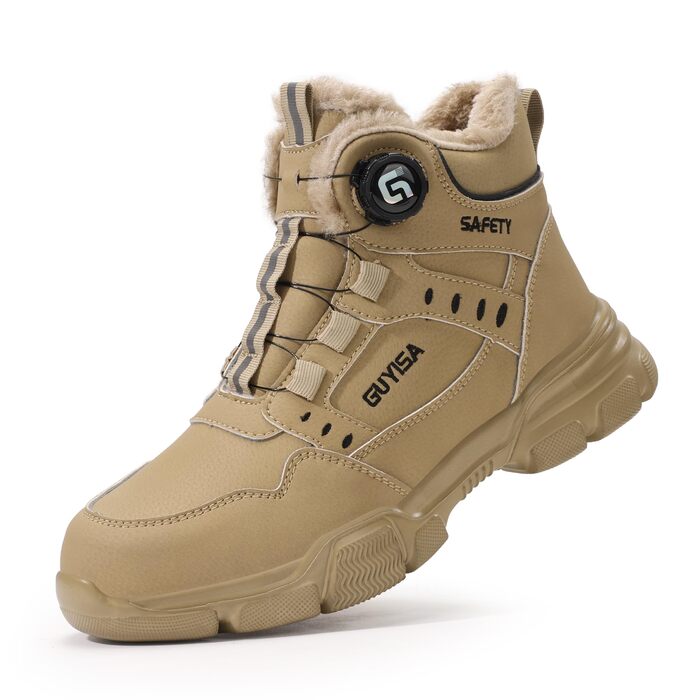 Черевики робочі зимові чоловічі/жіночі, зимові захисні черевики з підкладкою, водонепроникні, черевики безпеки зі сталевим підноском, антиковзкі, теплі, з швидкою застібкою, самозатягування, 36-46 EU, бронзові, 45 EU