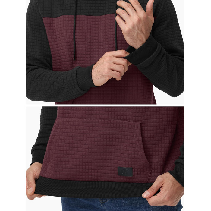 Чоловічий худі YuKaiChen з нашивками, джгут, капюшон, колірний блок, світшот з кишенями, хакі-білий-армійський колір (M, чорний-вишневий)