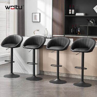 Барні стільці WOLTU 2 шт. регульовані по висоті, обертаються, з підлокітниками, для кухні та бару, 150 кг, штучна шкіра, метал, BH429be-2 (Антрацит, Вінтажна штучна шкіра)