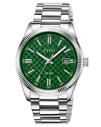 Чоловічий годинник CIVO з нержавіючої сталі: аналоговий бізнес-годинник з датою, що світиться - водонепроникний для роботи та відпочинку - стильний подарунок для чоловіків (сріблястий, зелений)