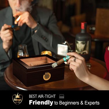 Вишуканий цигарковий вологий ящик (гумодор) ручної роботи з іспанського кедра, цифровим гігрометром, зволожувачем та роздільниками. Подарунок для чоловіків (30-50 сигар). Чорний колір.