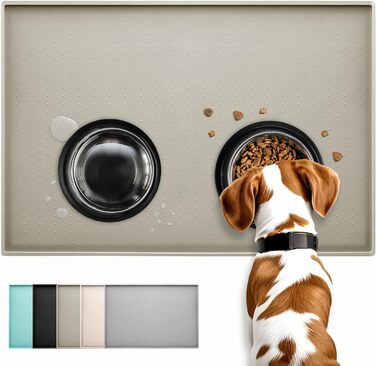 Килимок для годування собак та котів Conlun, нековзний, 100% водонепроникний, з піднятим бортиком, для запобігання розливу, придатний для миття в посудомийній машині (Taupe, 60 x 40 см)