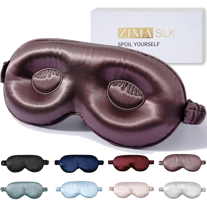 Маска для сну ZIMASILK, 22 Momme, 100% шовк, регульована, 3D-форма, блокує світло, фіолетово-сіра