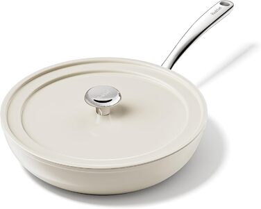 Сковорода Redchef Keramik 28 см з кришкою, антипригарне покриття, для плити Induction, без PTFE, PFAS та PFOA, можна мити в посудомийній машині та використовувати в духовці, бежевий колір