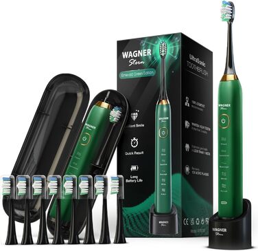 Звукова зубна щітка Wagner Stern Emerald Green Edition з освітленням: 5 режимів, 8 насадок, дорожній футляр