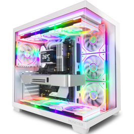 Ігровий корпус для ПК Musetex Y6 ATX Mid Tower, 7 ARGB PWM вентиляторів Infinity Mirror, панорамне загартоване скло 270°, USB Type-C, Білий