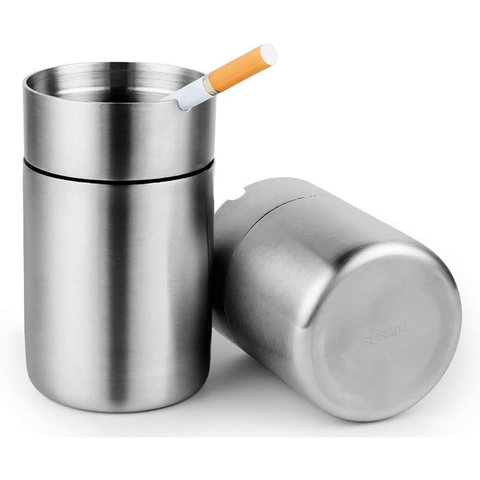 Попільничка Geoyien з нержавіючої сталі для вулиці, авто, саду, офісу – велика, срібна