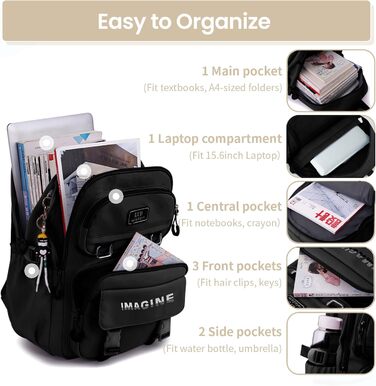 Шкільний рюкзак Tanou для дівчаток-підлітків, велика місткість, водонепроникний, чорний, 9573#