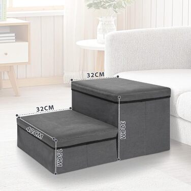 Сходинка для собак та котів Haustiertreppe, складана з місцем для зберігання, сіра (2 сходинки)