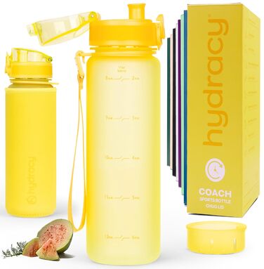 Пляшка для води Hydracy з фруктовим відсіком 500 мл, жовта - BPA-free, з міткою часу, спортивна, герметична