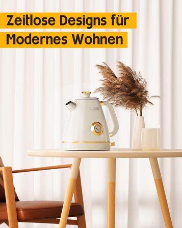 Електричний чайник Rudy Retro з термометром, нержавіюча сталь, 1.7 л, 2200 Вт, без пластику, автоматичне відключення, Vintage-дизайн (Перламутровий)