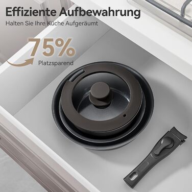 Набір каструль та сковорідок 9-ти частинний з антипригарним покриттям, кераміка, для всіх типів плит, сумісний з духовкою (темно-сірий)