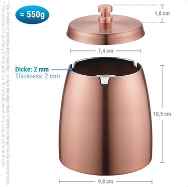 Анти-вітерний попільничка Ecooe з кришкою, нержавіюча сталь, великий, для вулиці та дому, колір мідний