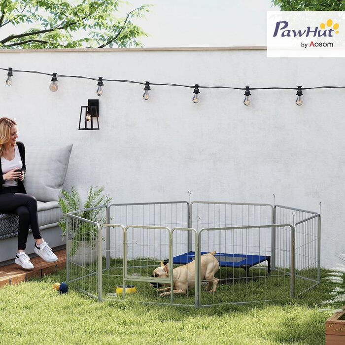Вольєр для собак PawHut - вольєр-загон для цуценят, 8 панелей, 80x60 см, срібний