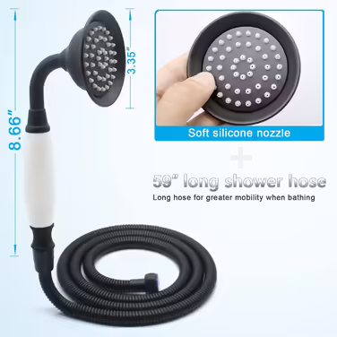 ENGA Vintage Handheld Showerhead Rain Shower Telephone Shape Brass Ceramic Shower Head with 59 Inch Hose for Bathroom (Retro) (Black)