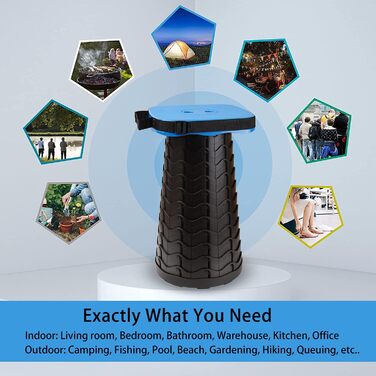 Складний стілець-телескоп для кемпінгу, риболовлі та відпочинку на природі (220 кг, блакитний)