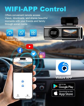 Відеореєстратор 4K WiFi з App-керуванням, 64GB SD-карта, кріплення, IPS 1.47', 170° кут огляду, Нічне бачення, WDR, G-сенсор, циклічна запис, 24/7 паркувальний режим
