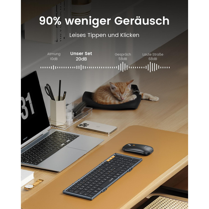 Бездротова клавіатура та миша ProtoArc XKM01, Bluetooth, QWERTZ, для iPad, Tablet, iPhone, Laptop, сірий колір