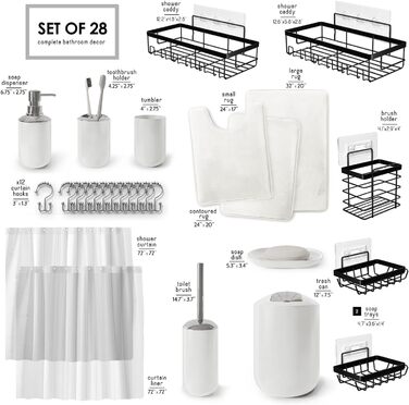 Комплексний набір аксесуарів для ванної кімнати Clara Clark: 25 предметів, салатовий колір, органайзер для душу, шторка для душу, щітка для унітазу, сміттєвий бак, килимок для ванної кімнати
