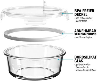 Контейнери для харчування Igluu Glas Frisch - 5 шт + 1 кришка, 840 мл, скло Borosilicate, мікрохвильовка, духовка, морозилка, посудомийка, герметичні