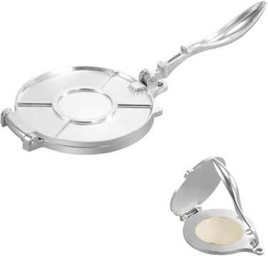 Пресс для тортилій з алюмінію, ручний, для тако, патаконів, роті, піци (16 см, срібний)