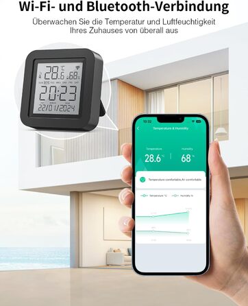 GHome Smart WLAN Thermometer Hygrometer, Smart Infrared Remote Control, Digital Temperature and Humidity Meter with App Notification Alarm, Compatible with Alexa and Google Assistant (1 Pack)