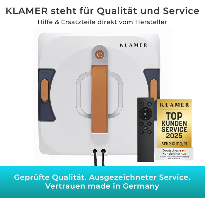 Робот для миття вікон KLAMER 3500 Pa: автоматичний очищувач з резервуаром для води 100 мл, режим вологого очищення, виявлення країв, тихий (60 дБ), захист від падіння, смарт-планування траєкторії, білий