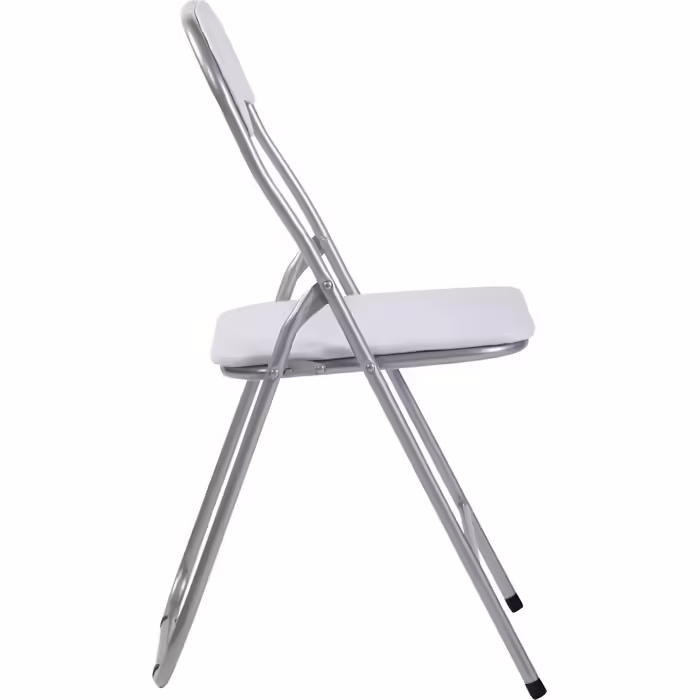 CLP Folding Chair Felix I Padded Folding Chair with Faux Leather Upholstery, Color: (White/Silver)