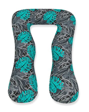 Подушка для годування Amilian Stillkissen для сну на боці, вагітності та після пологів, XXL, Body Pillow, бірюзовий (Monstera бірюзовий, чорний)