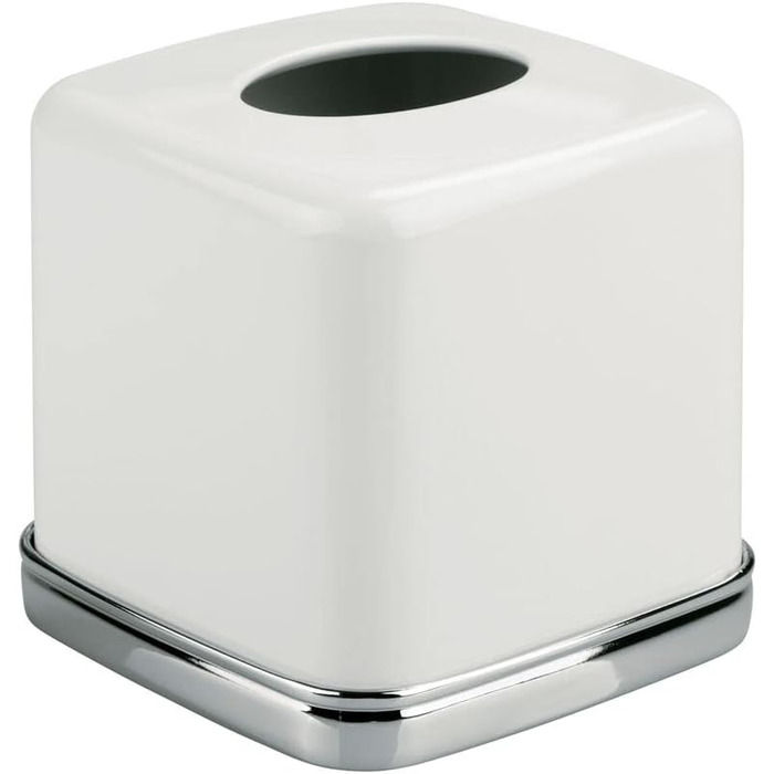 mDesign Cosmetic Tissue Box - Practical tissue box for the bathroom made of metal with a white finish and chrome accents - Paper tissue box in a modern & minimalist design