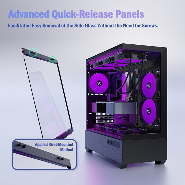 Корпус ПК KEDIERS G800-B50F з 5 вентиляторами PWM ARGB, Mid-Tower, чорний, з панеллю з загартованого скла