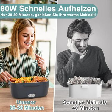 Електрична ланчбокс 1.5л для дорослих, 80W, з термосумкою та столовими приборами, нержавіюча сталь, блакитна, для авто/офісу