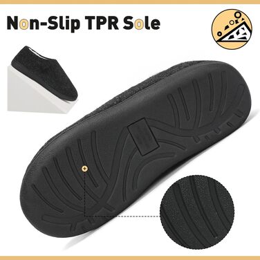 Зимові унісекс капці Mishansha з ефектом пам'яті (Memory Foam) та твердою підошвою, чорні, розмір 44/45 EU