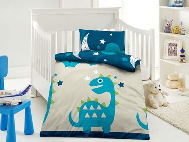 Комплект постільної білизни для ліжечка BaSaTex: 100x135 см, 40x60 см, 100% бавовна, дитячий, з принтом Місяць, Зірки, Динозавр, блакитний
