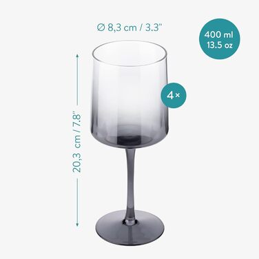 Navaris Gray-Tinted Wine Glasses, Set of 4 - Colored Stemware - Stylish Designer Glassware for Serving Wine, Cocktails, and Desserts