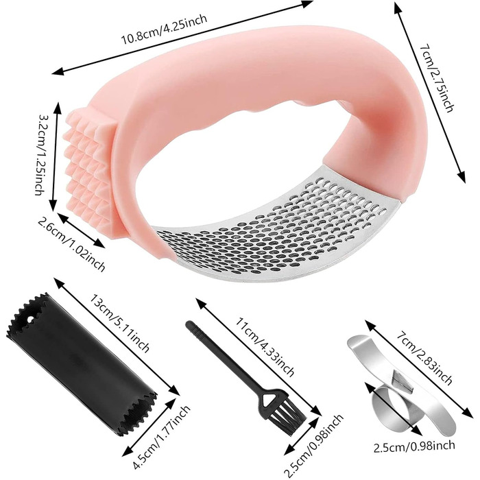 Пресс для часнику та імбиру з важелем, набір з очищувачем для апельсинів, рожевий, нержавіюча сталь