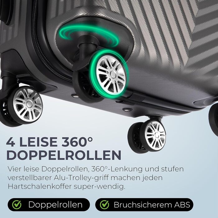 Набір валіз xRace 3 шт. ABS, 20/24/28 дюймів, ручна поклажа, TSA замок, 360° колеса, стійкий до ударів, преміум підкладка (темно-сірий)