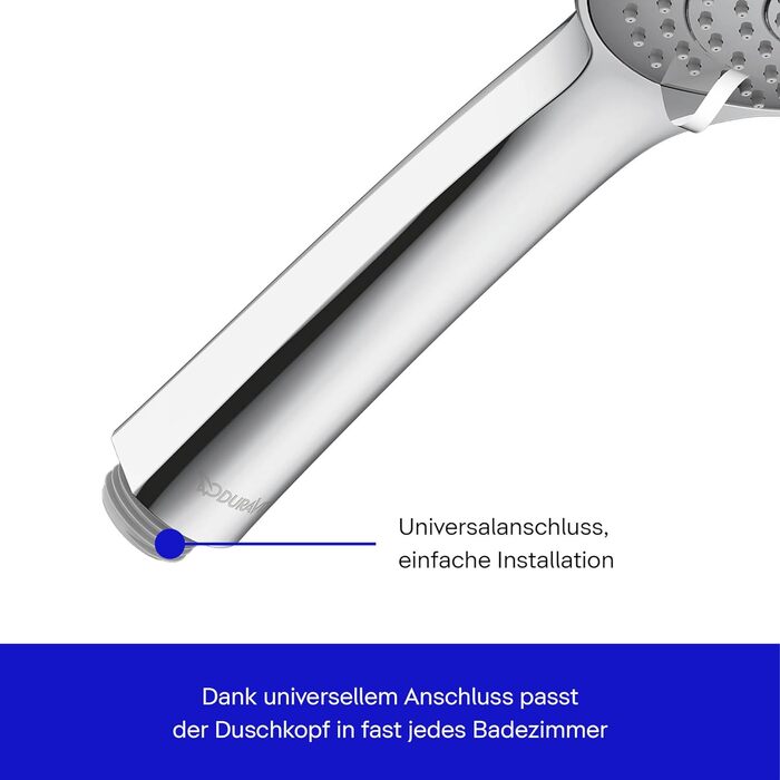 Душова лійка Duravit Universal з 3 режимами (Rain, Intense, Soft), ручна душова насадка Ø 110 mm, економія води MinusFlow, легко чиститься, хром