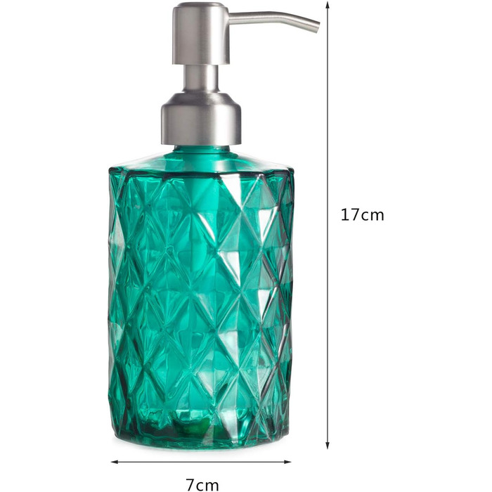 Дозатор для мила Ekirlin зі скла, 340 мл, для кухні та ванної кімнати, з нержавіючою сталевою помпою, підходить для мила, олій, шампуню (темно-сірий, зелений)