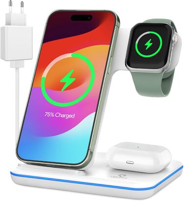 Бездротова зарядка 3-в-1 для Apple iPhone, Apple Watch та AirPods (біла)
