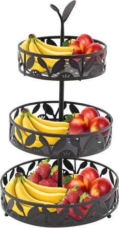 Багатоярусна підставка для фруктів Susoso, 3 яруси, чорна, 28.5x46.5 см