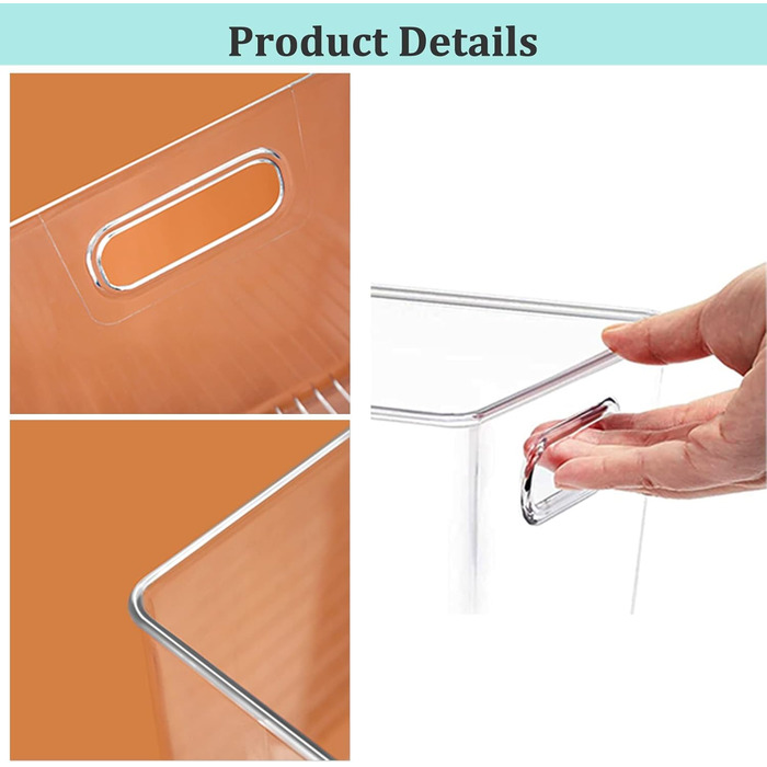 KJIXYUNG Refrigerator Organizer Set, Transparent Storage Box Organizer Stackable, Organizer Boxes for Refrigerator, Pantry, Cupboard, Snacks, Cans, Kitchen - BPA-free 29x20x15.5CM